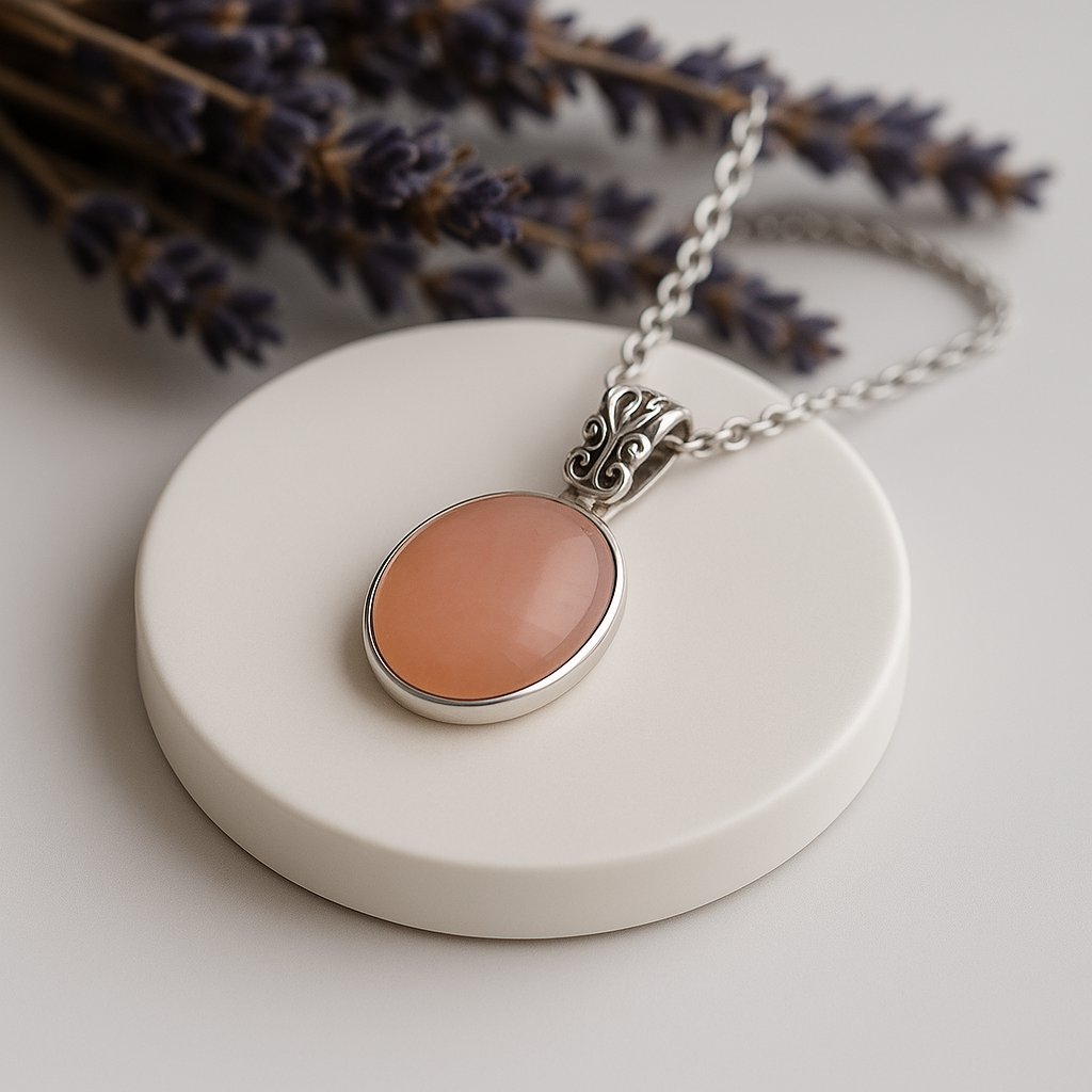 Serene Blossom – Rose Quartz Silver Pendant