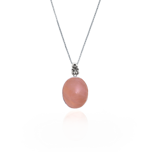Serene Blossom – Rose Quartz Silver Pendant