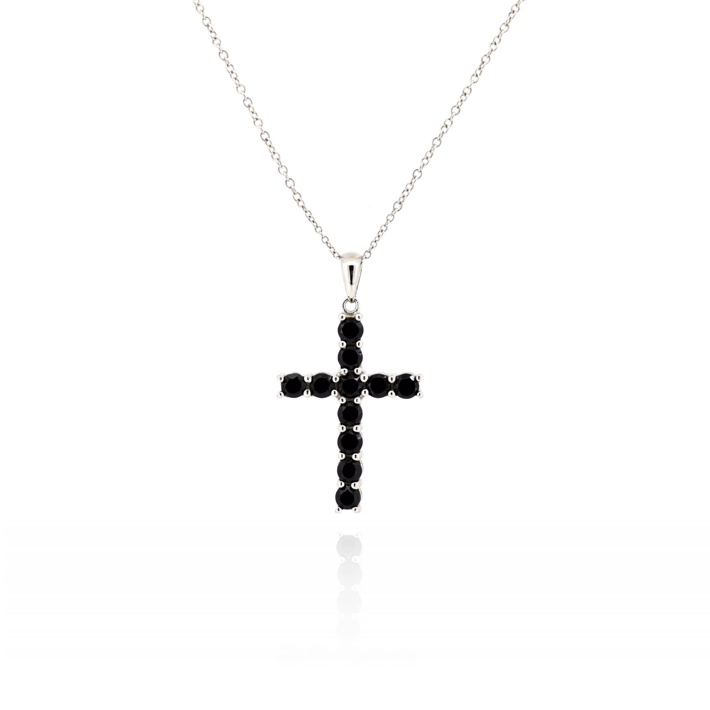 Mini Black Spinel Silver Cross