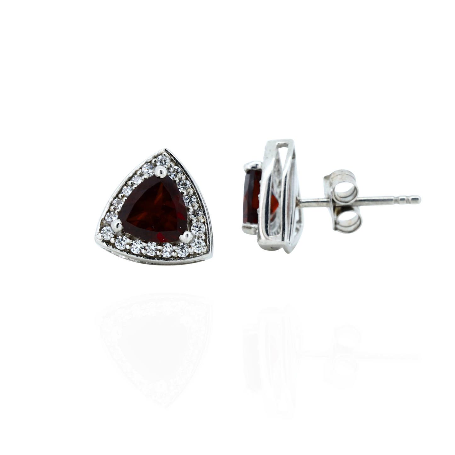 Tri Glow Garnet Silver Earrings