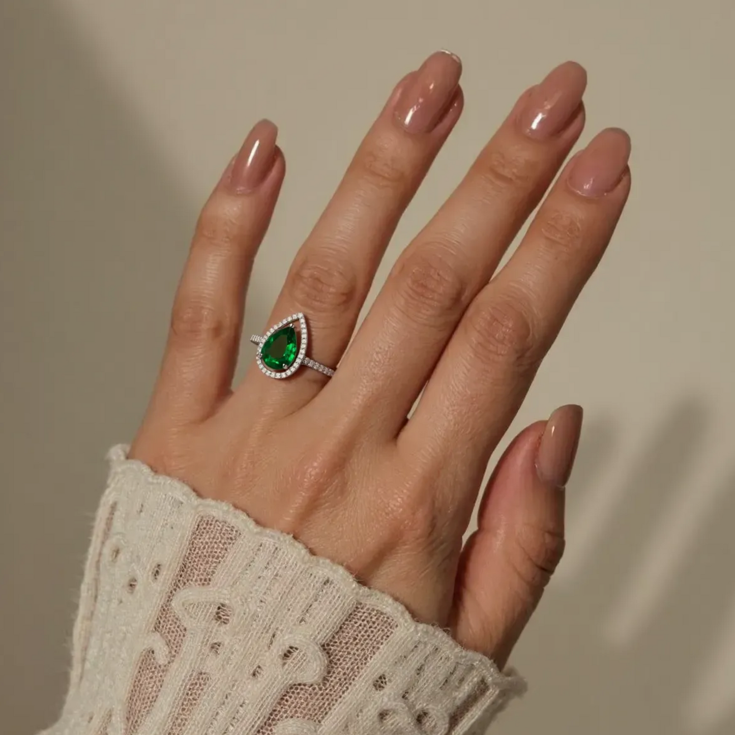 Green Mist Drop Silver Ring