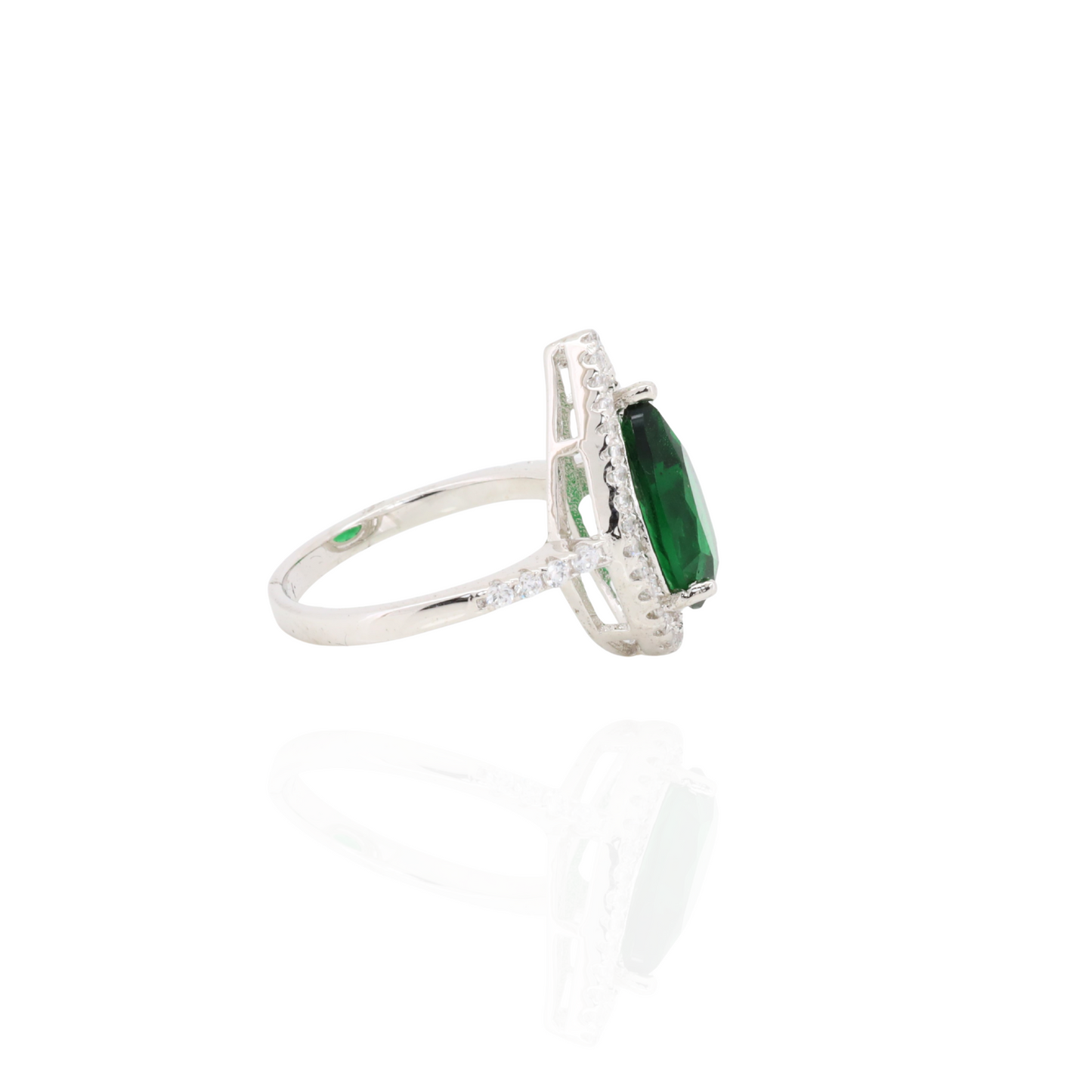 Green Mist Drop Silver Ring