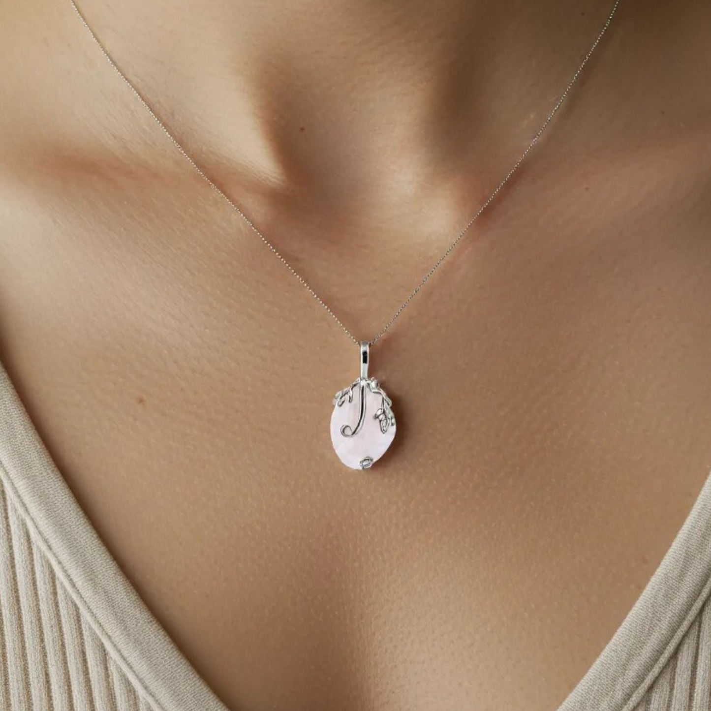 Blush Harmony Rose Quartz Silver Necklace