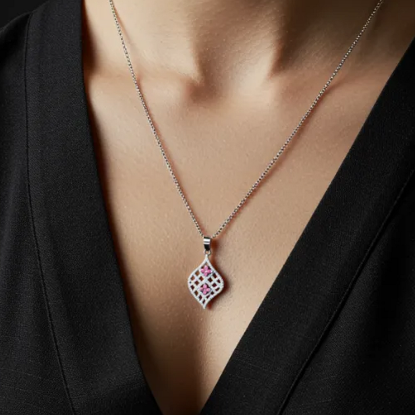 Pink Bloom Silver Necklace
