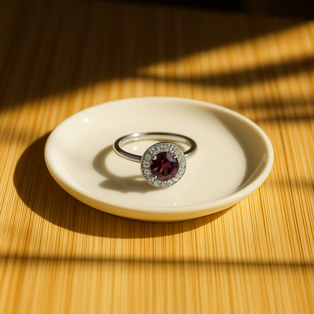 Crimson Halo Solitaire Ring