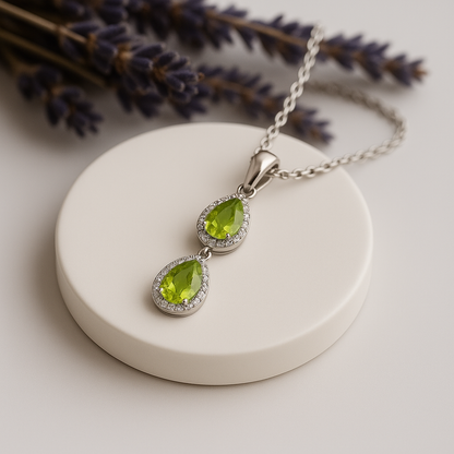 Double Peridot Silver Necklace