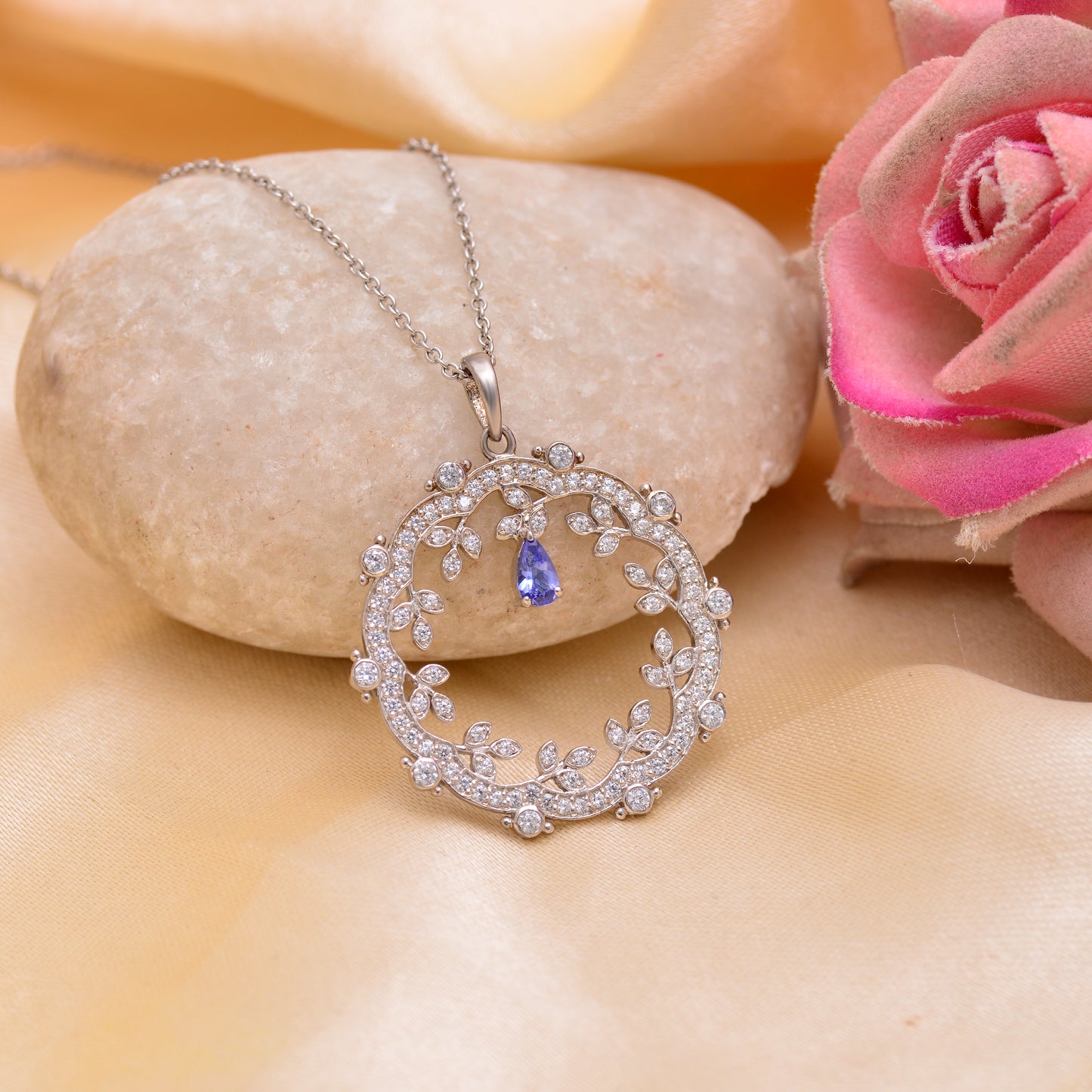 Moon Halo Tanzanite Silver Necklace