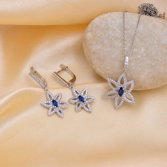 Sapphire Cascade Sterling Set with American Diamond