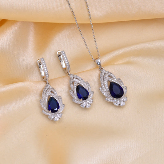 Marine Blue Sterling Silver Set