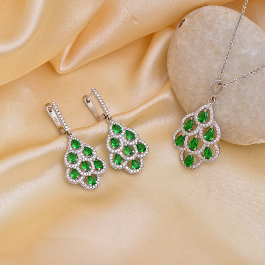 Emerald Glow Sterling Set with American Diamond