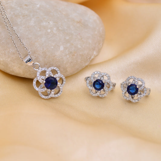 Sapphire Blossom Sterling Silver Set