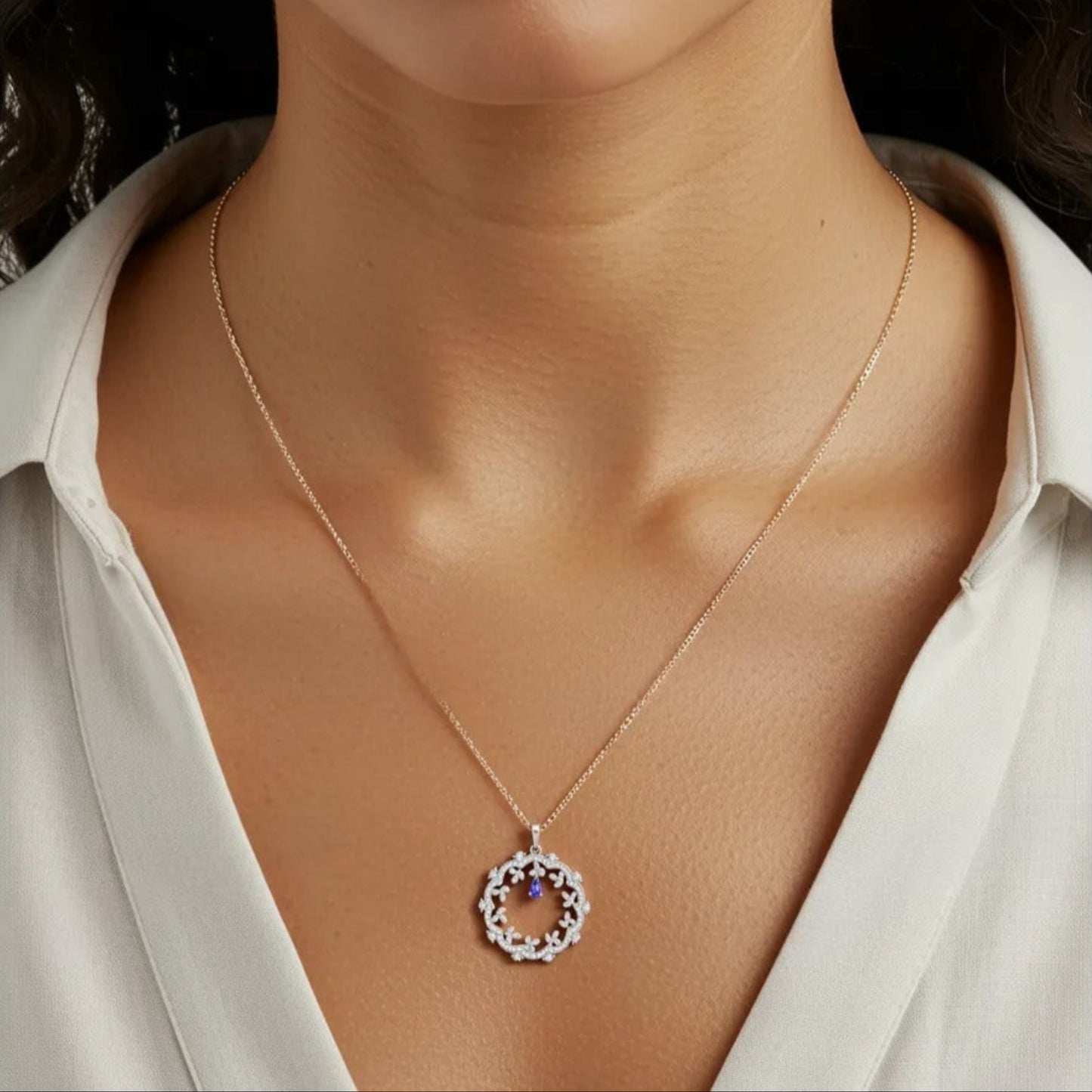 Moon Halo Tanzanite Silver Necklace