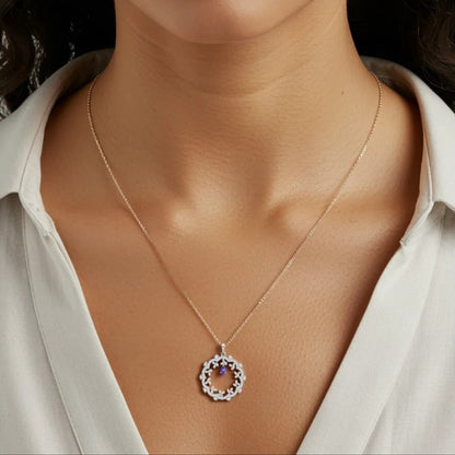 Moon Halo Tanzanite Silver Necklace