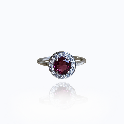 Crimson Halo Solitaire Ring