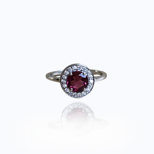 Crimson Halo Solitaire Ring