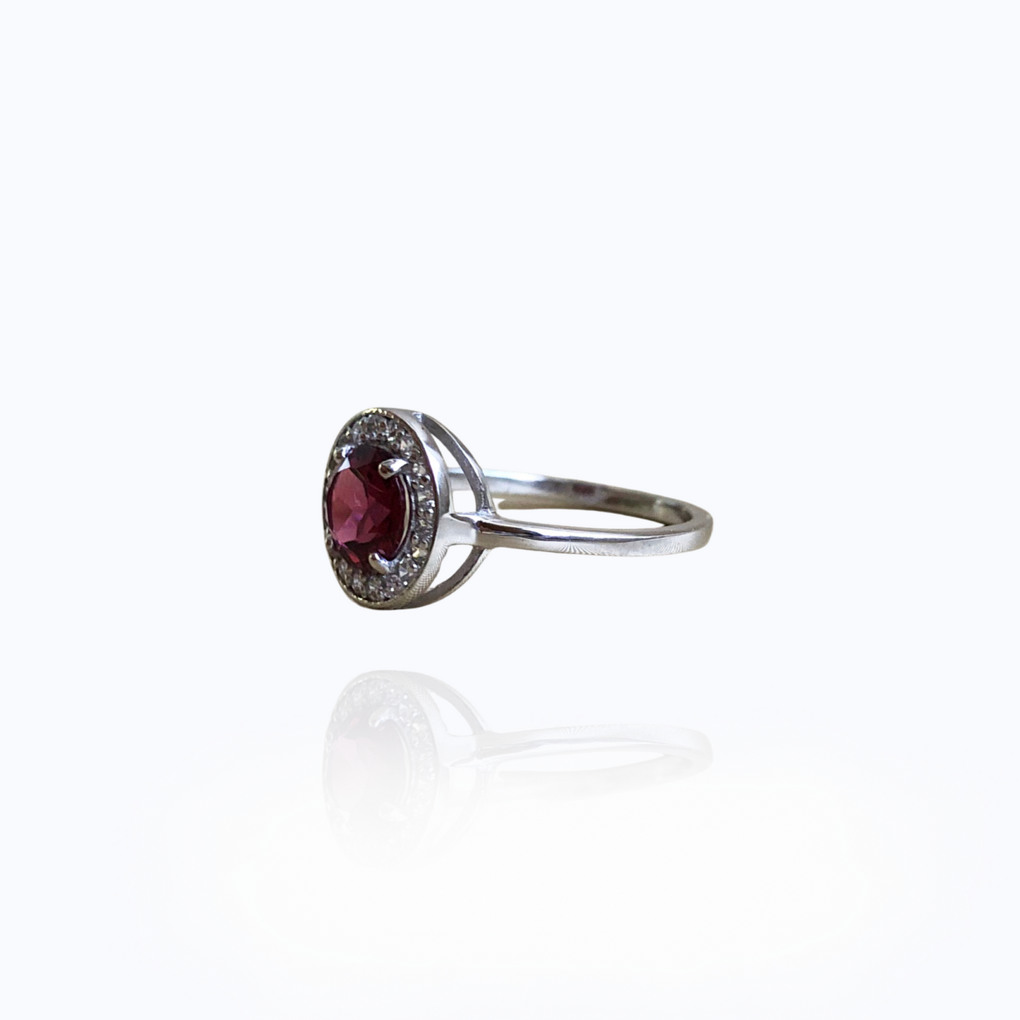 Crimson Halo Solitaire Ring