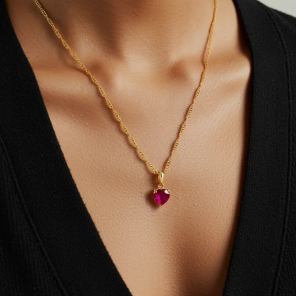 Crimson Love Ruby Heart  Necklace