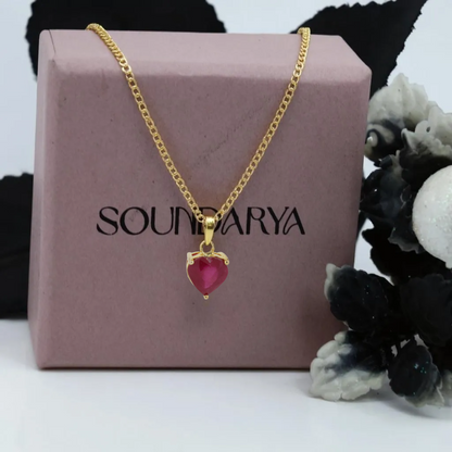 Crimson Love Ruby Heart  Necklace