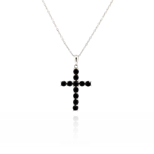 Mini Black Spinel Silver Cross