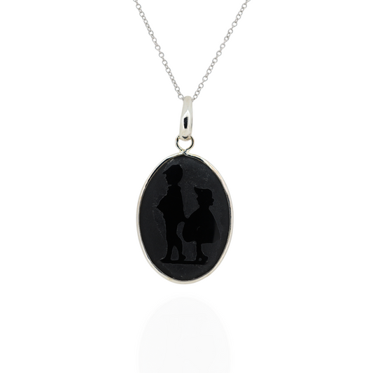 Aura Black Onyx Oval Silver Necklace