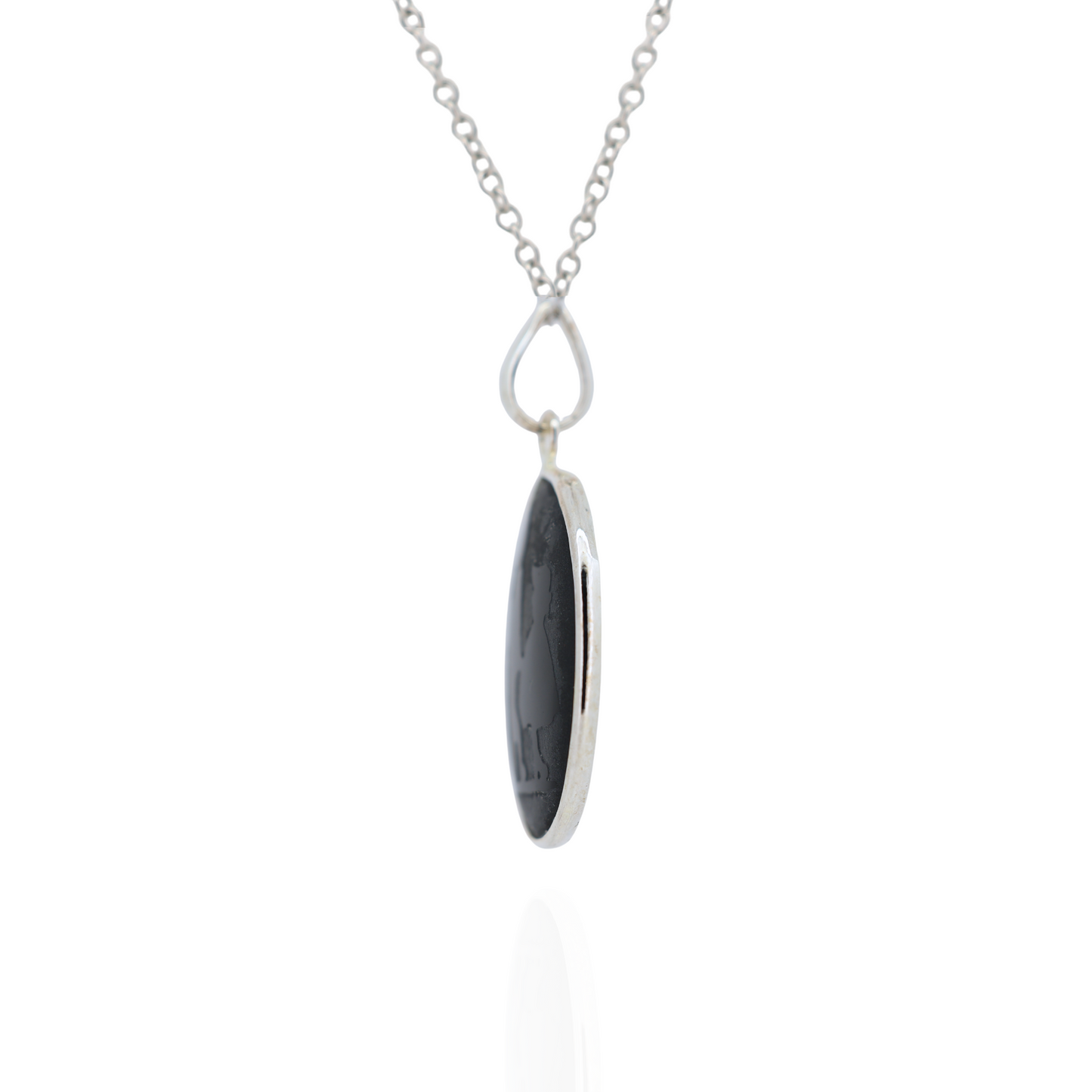 Aura Black Onyx Oval Silver Necklace