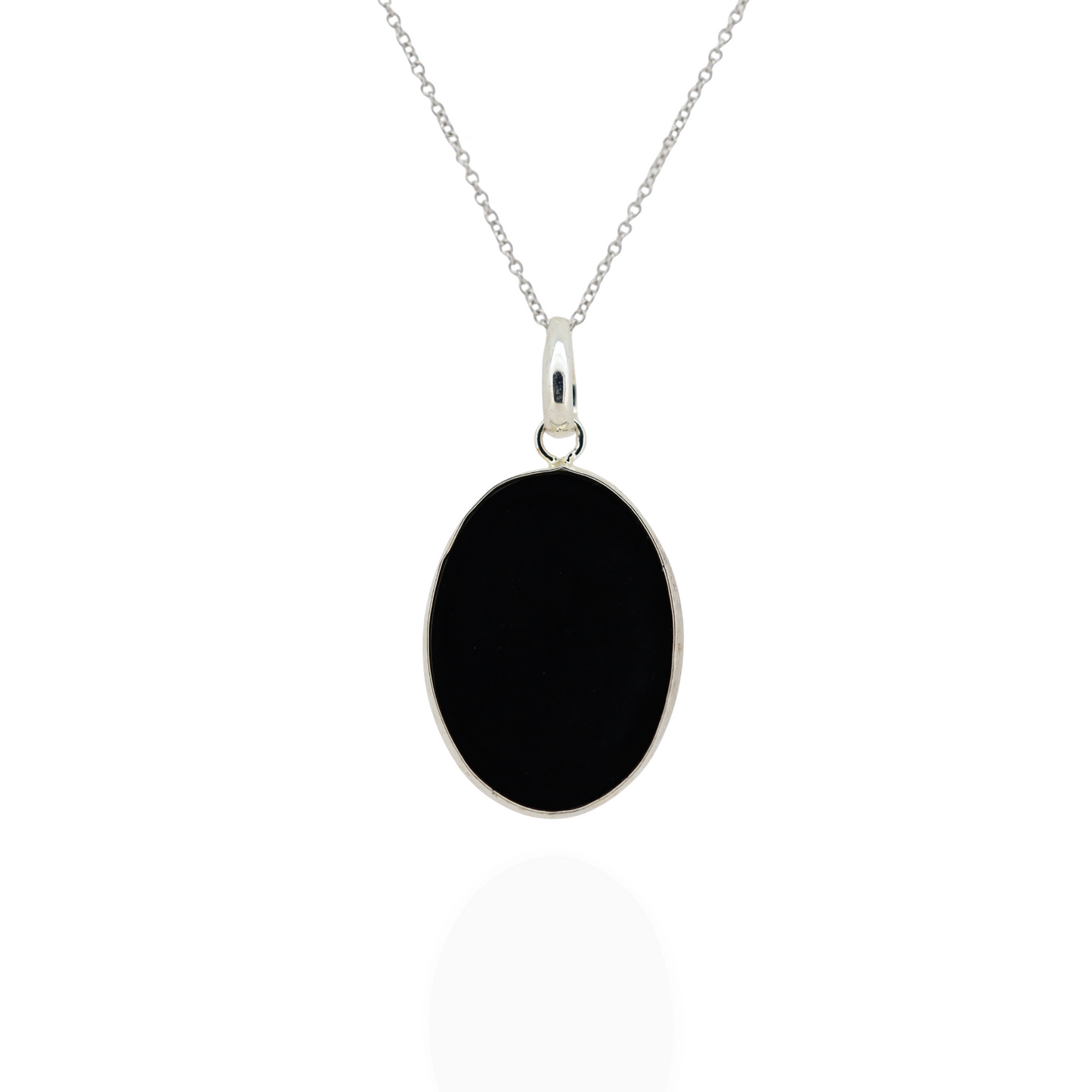 Aura Black Onyx Oval Silver Necklace
