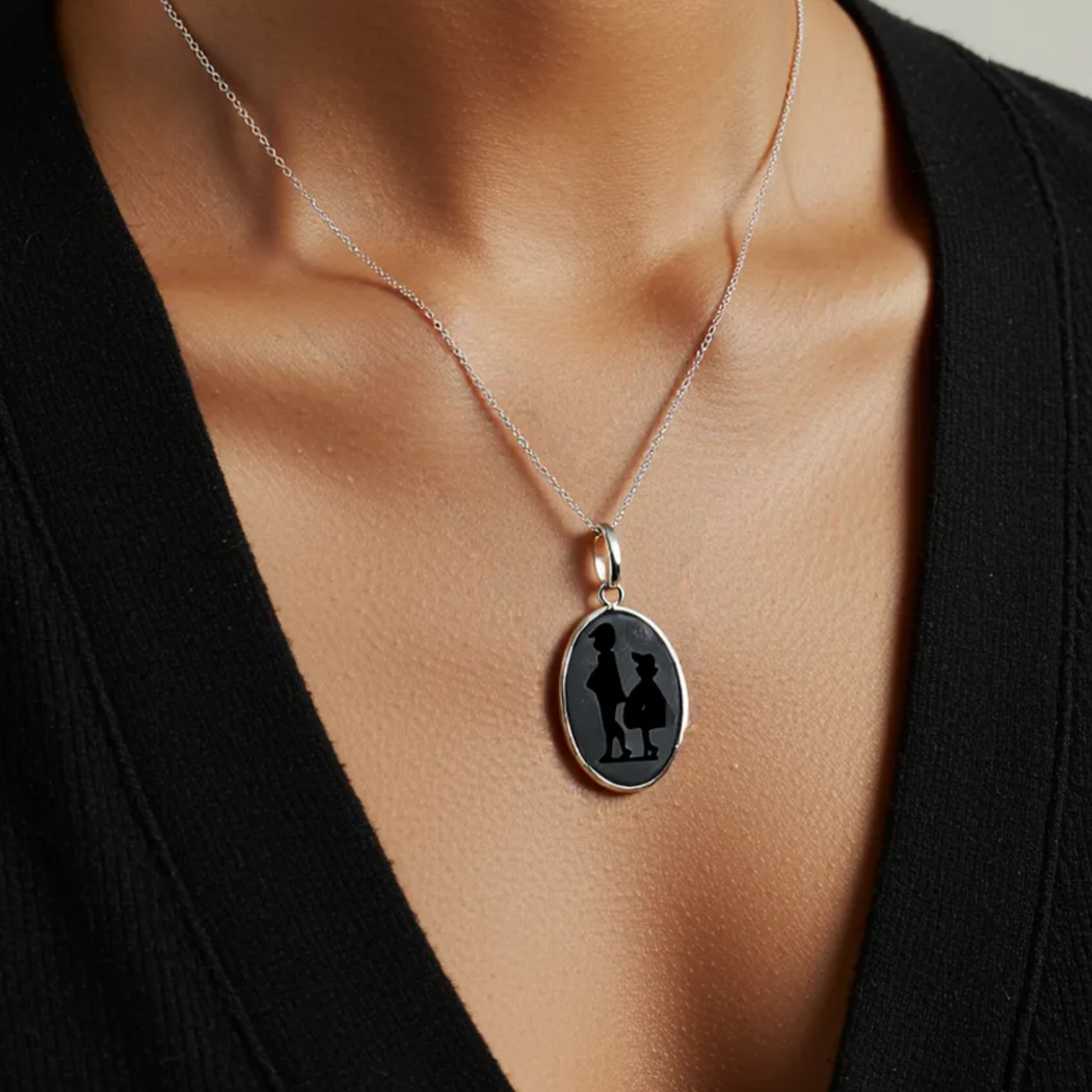Aura Black Onyx Oval Silver Necklace