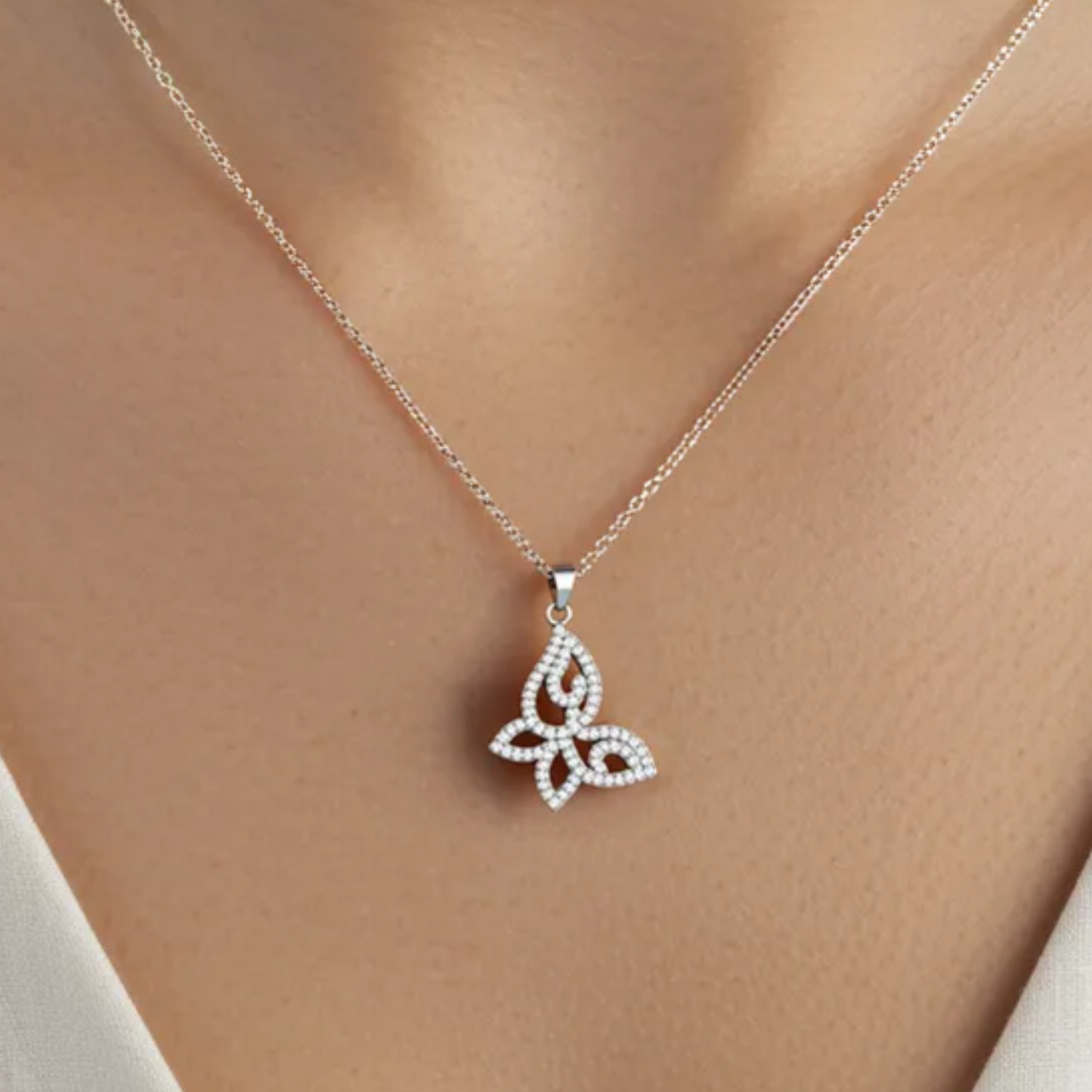 Diamond Butterfly Silver Necklace
