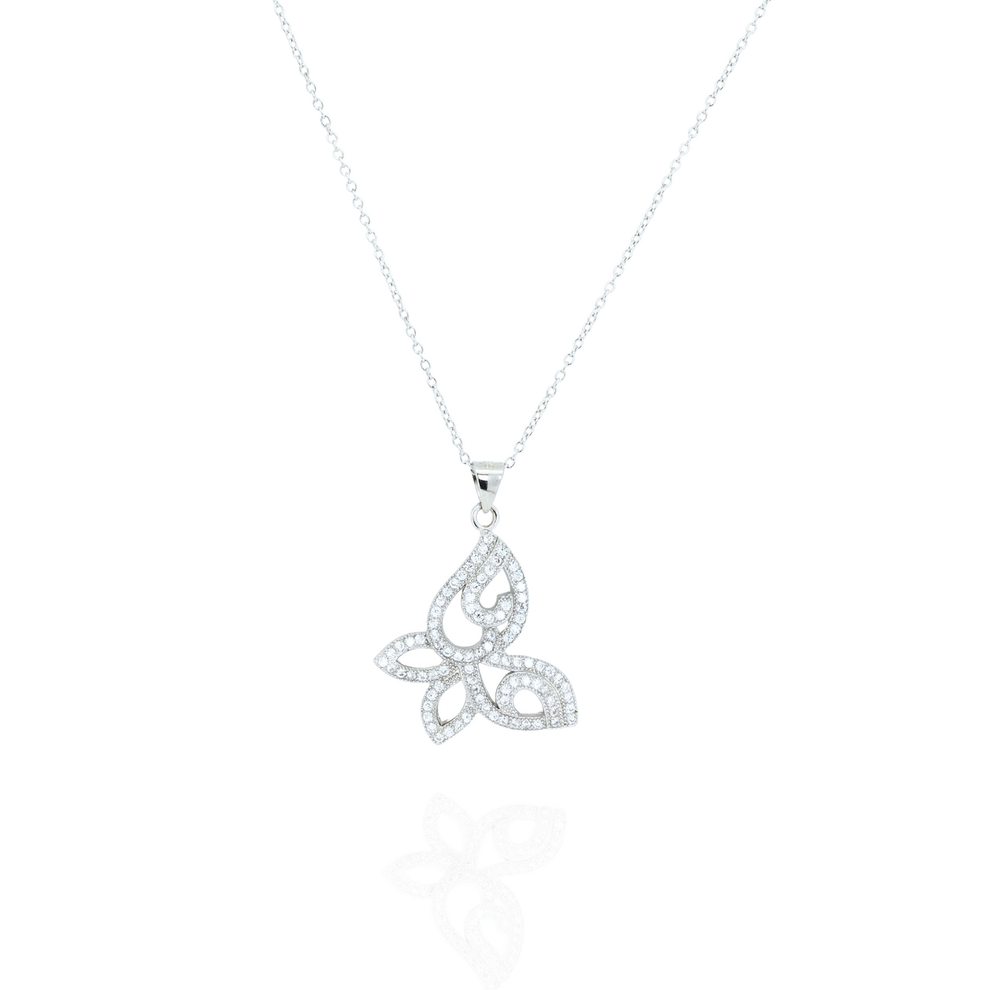Diamond Butterfly Silver Necklace