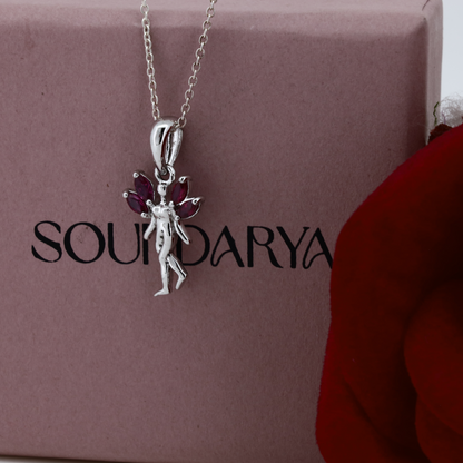 Dancing Lady Ruby Silver Necklace