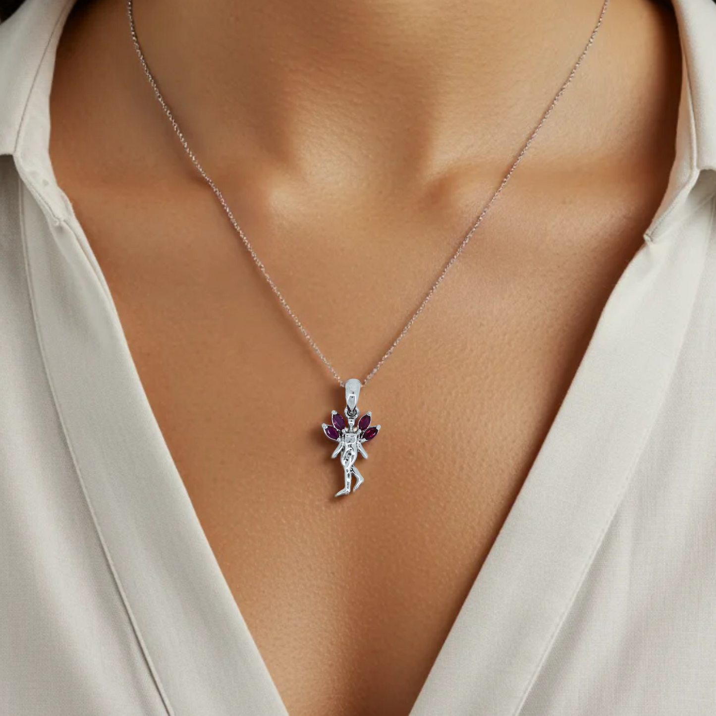 Dancing Lady Ruby Silver Necklace