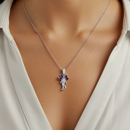 Dancing Lady Ruby Silver Necklace