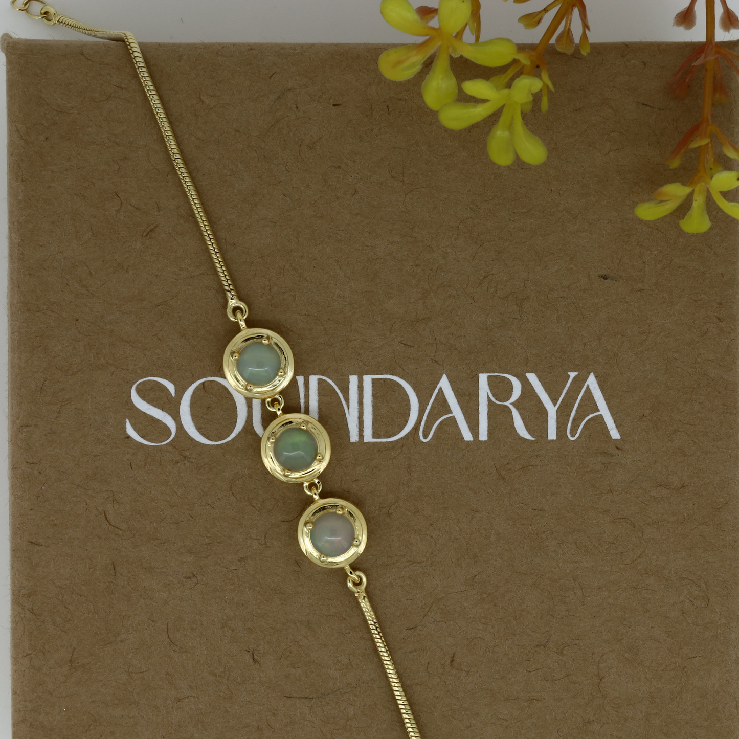 Golden Ethiopian Opal Silver Bracelet