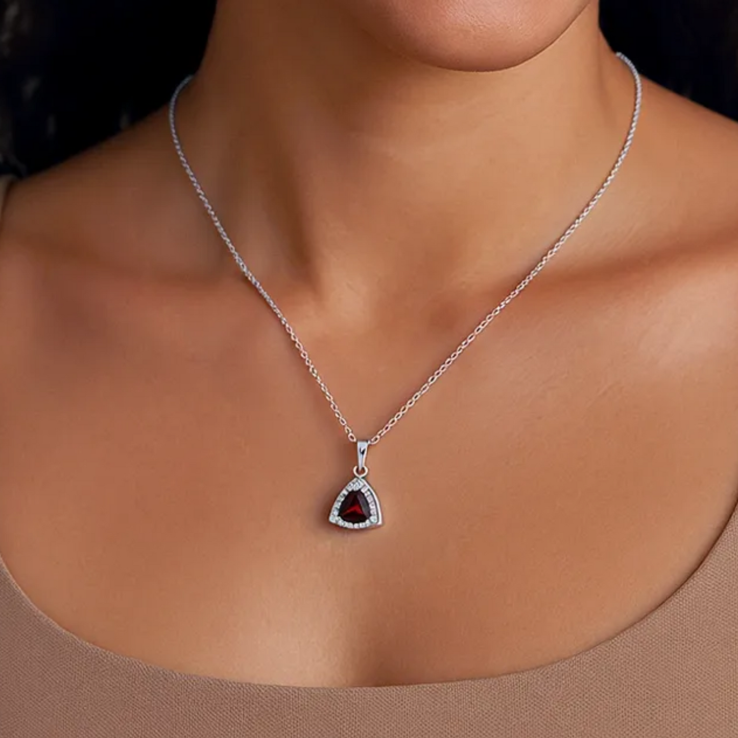 Garnet Glow Silver Necklace