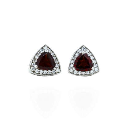 Tri Glow Garnet Silver Earrings