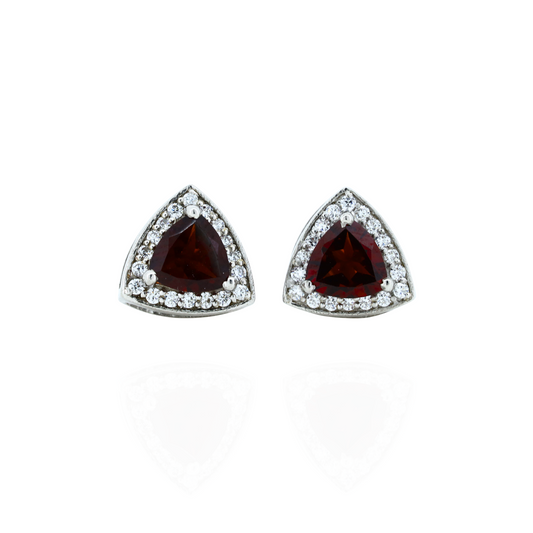 Tri Glow Garnet Silver Earrings