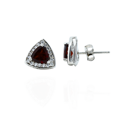 Tri Glow Garnet Silver Earrings