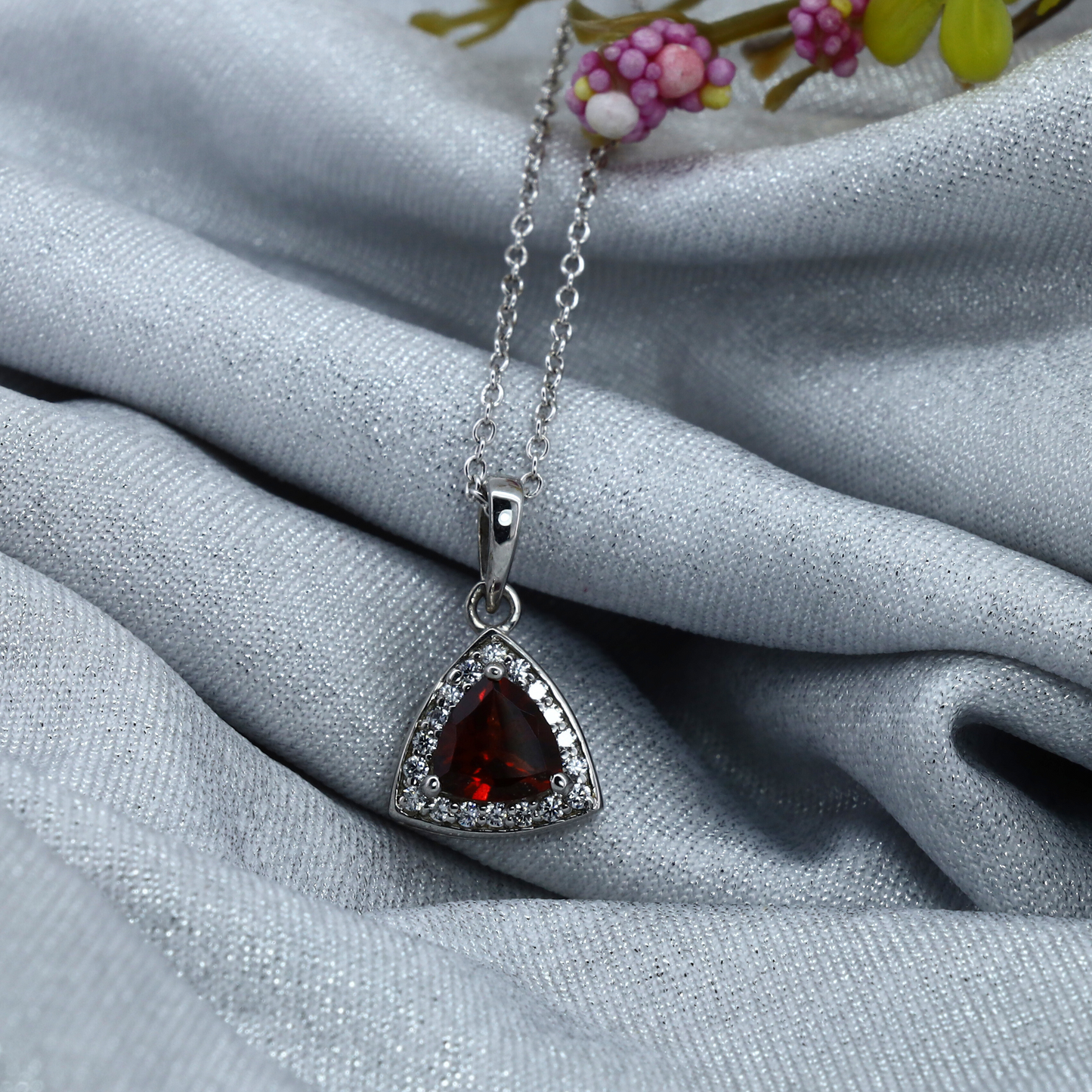 Garnet Glow Silver Necklace