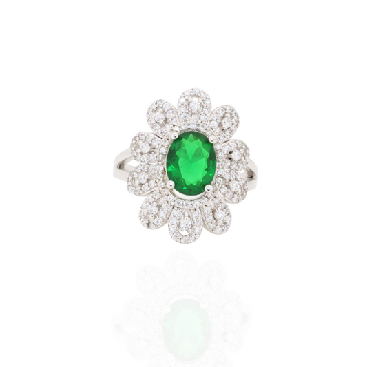Emerald Glow Silver Ring