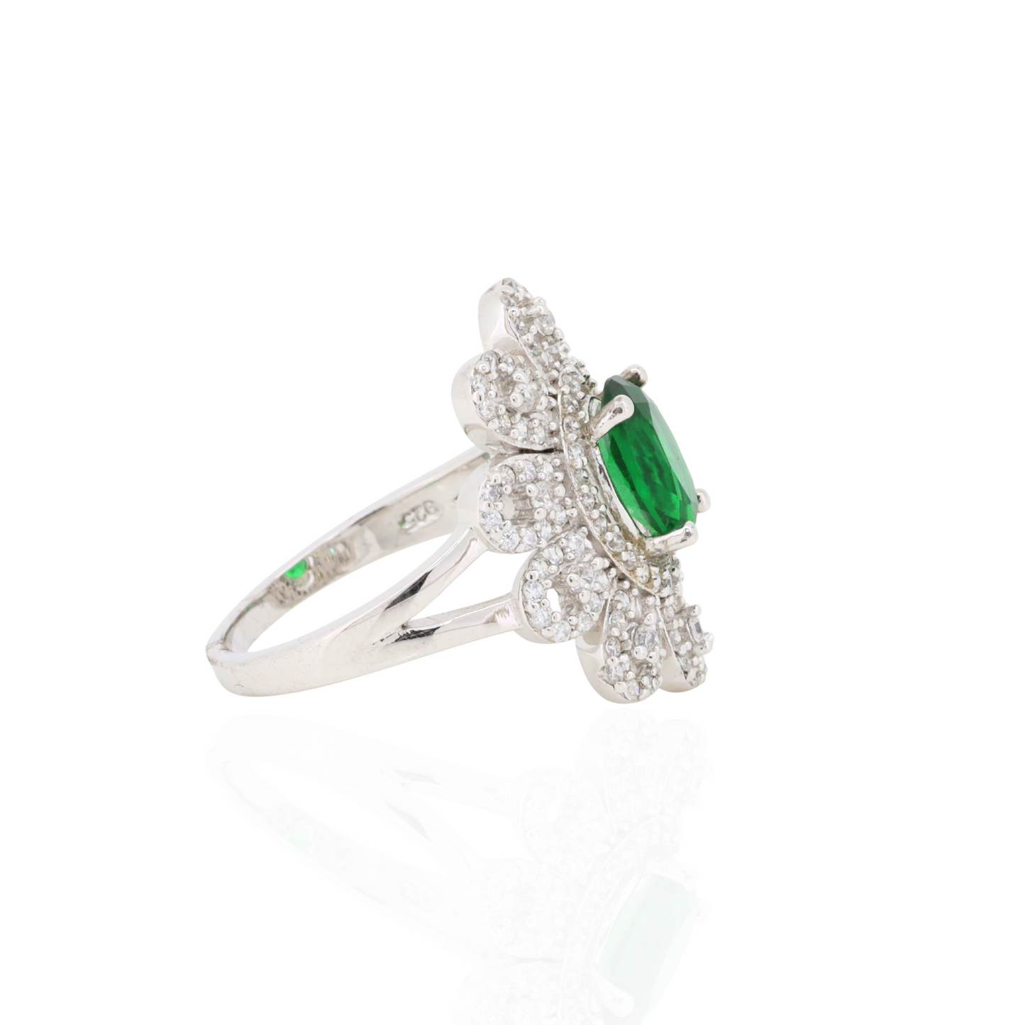 Emerald Glow Silver Ring