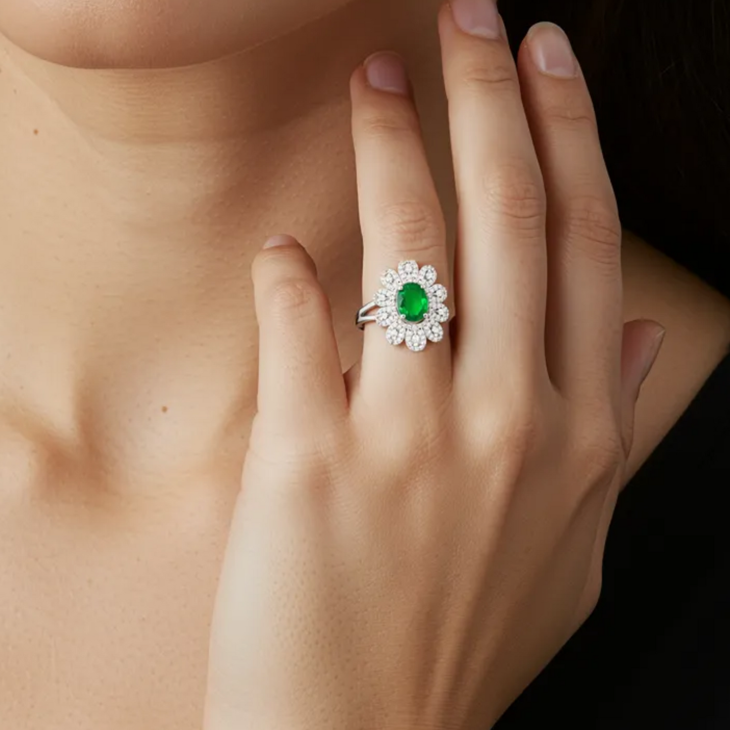 Emerald Glow Silver Ring