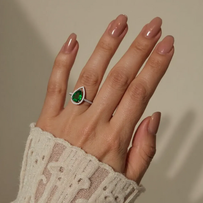 Green Mist Drop Silver Ring