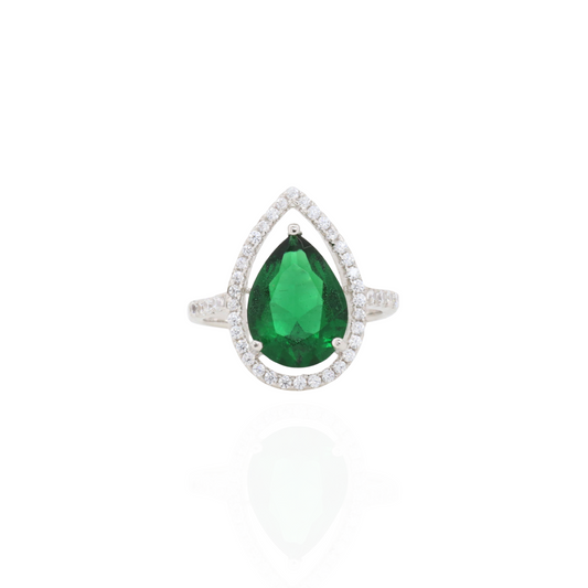 Green Mist Drop Silver Ring