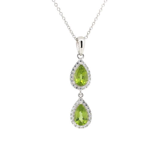 Double Peridot Silver Necklace