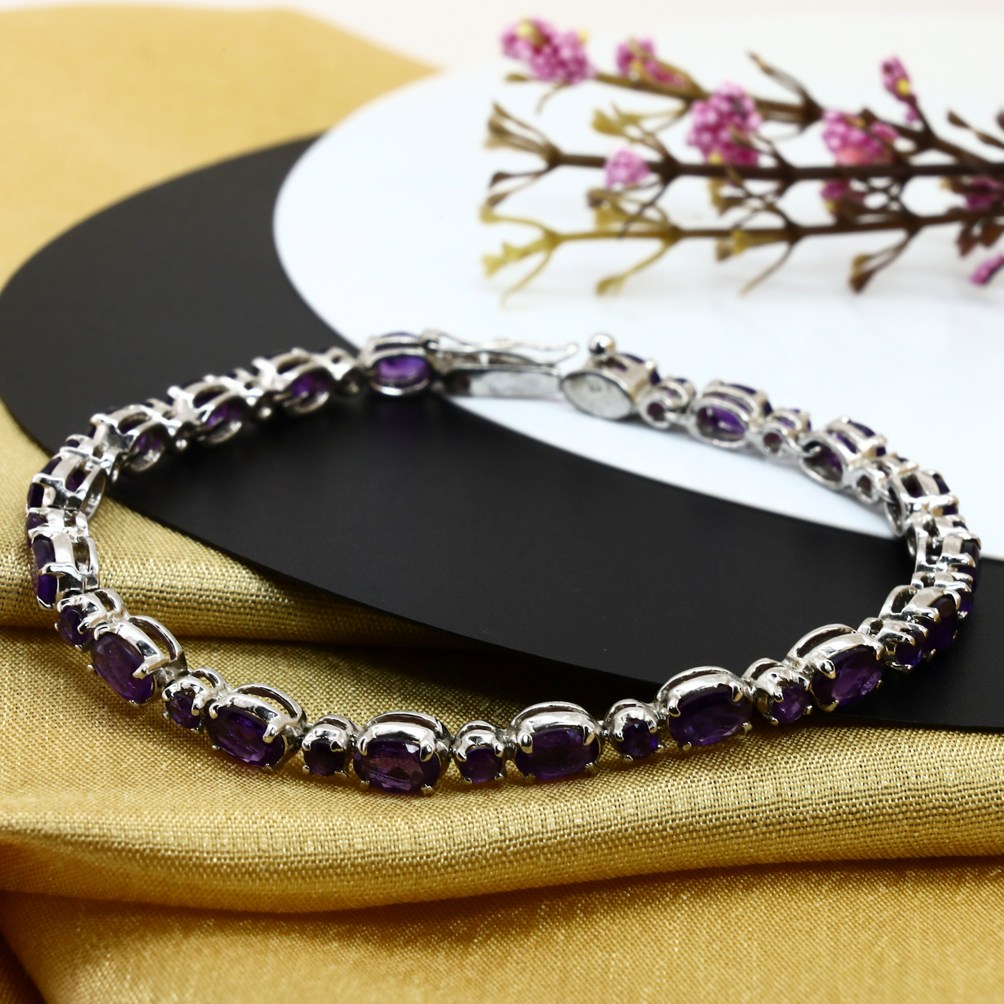 Violet Aura Amethyst Silver Bracelet