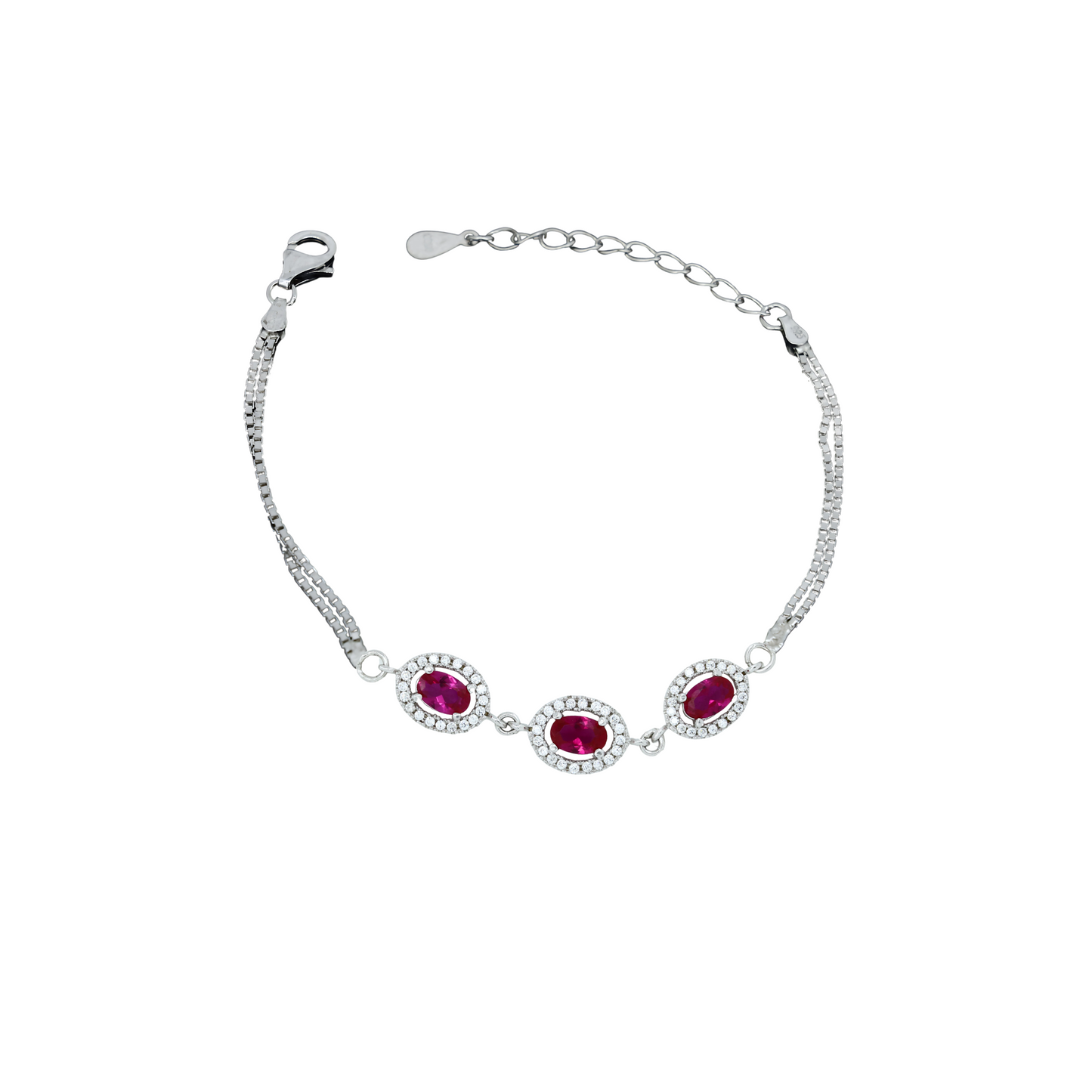 Crimson Oval Trio Silver Bracelet