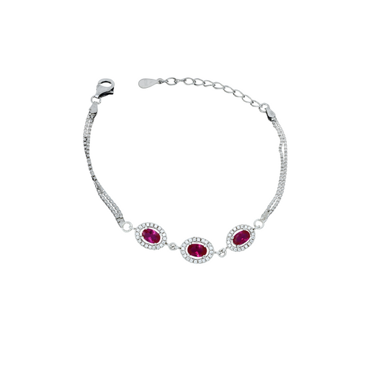 Crimson Oval Trio Silver Bracelet