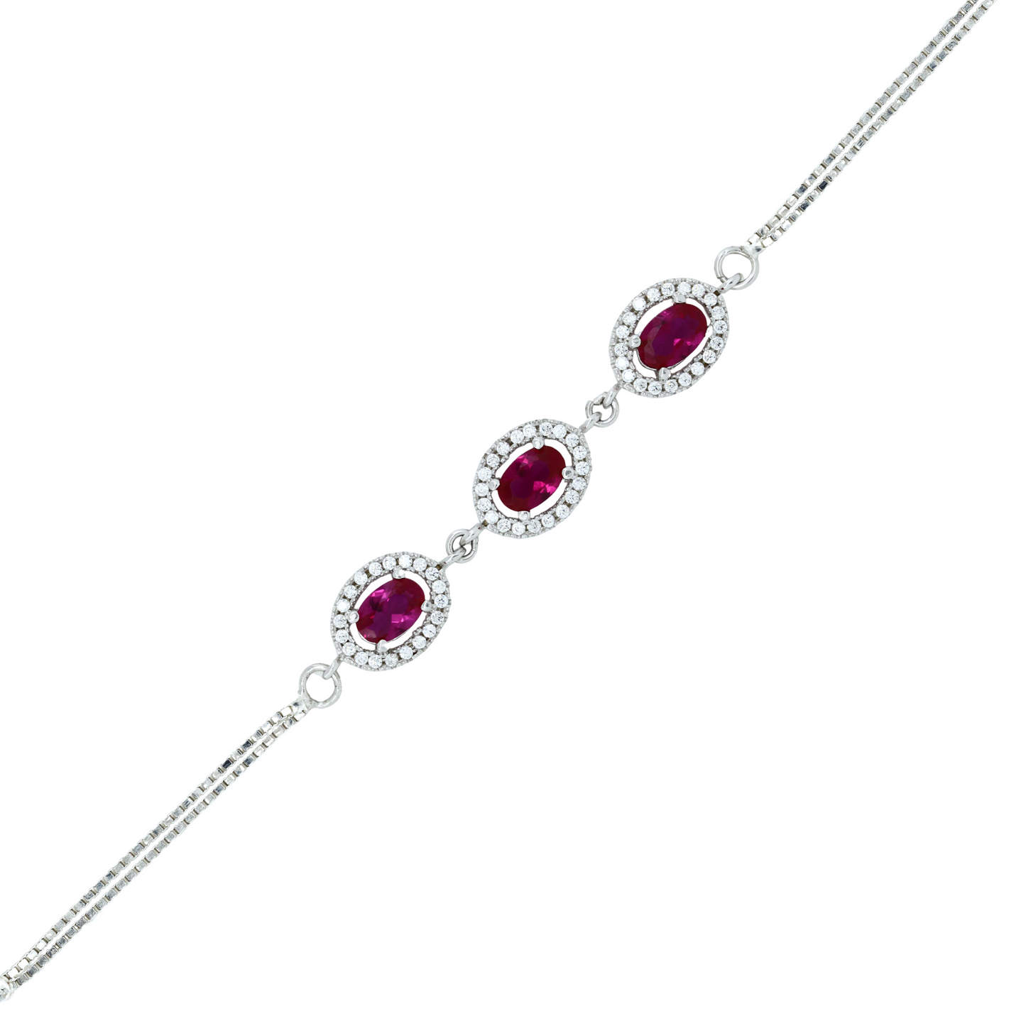 Crimson Oval Trio Silver Bracelet