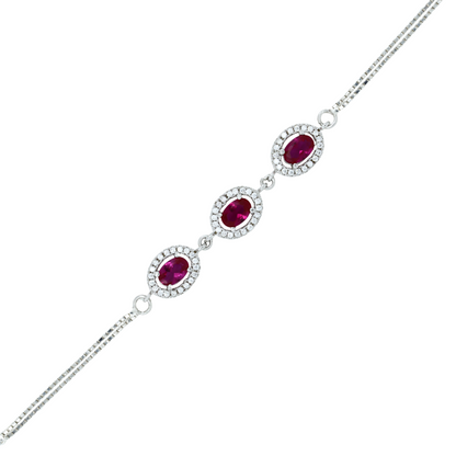 Crimson Oval Trio Silver Bracelet