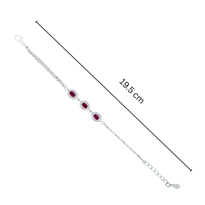 Crimson Oval Trio Silver Bracelet